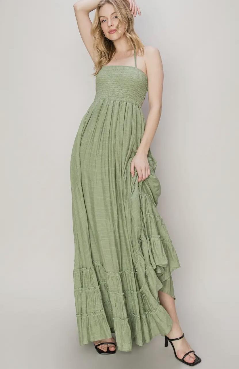 BACKLESS HALTER MAXI DRESS