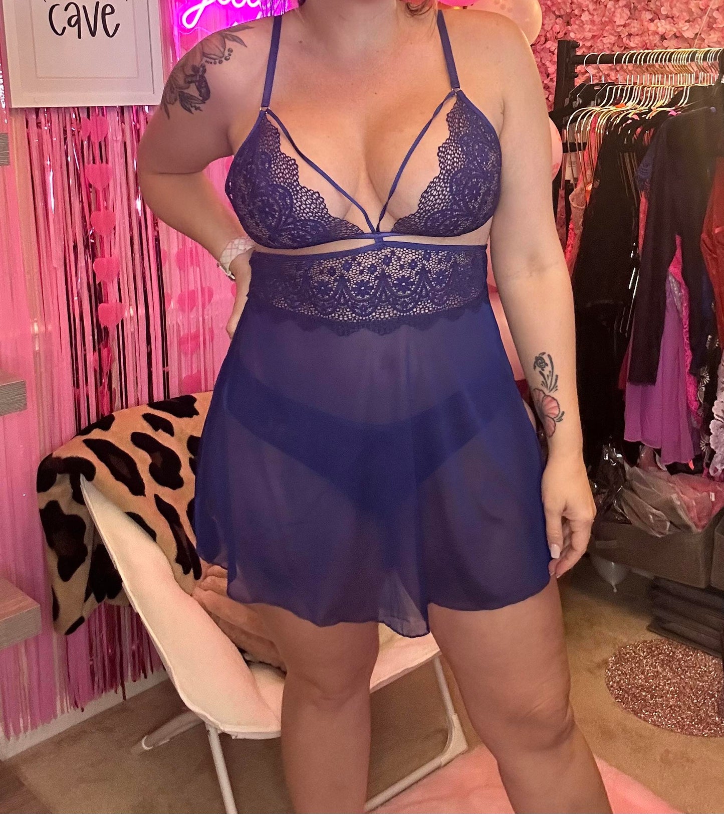 PLUS SIZE -Magic Silk Baby Doll & Panty Set- Blueberry