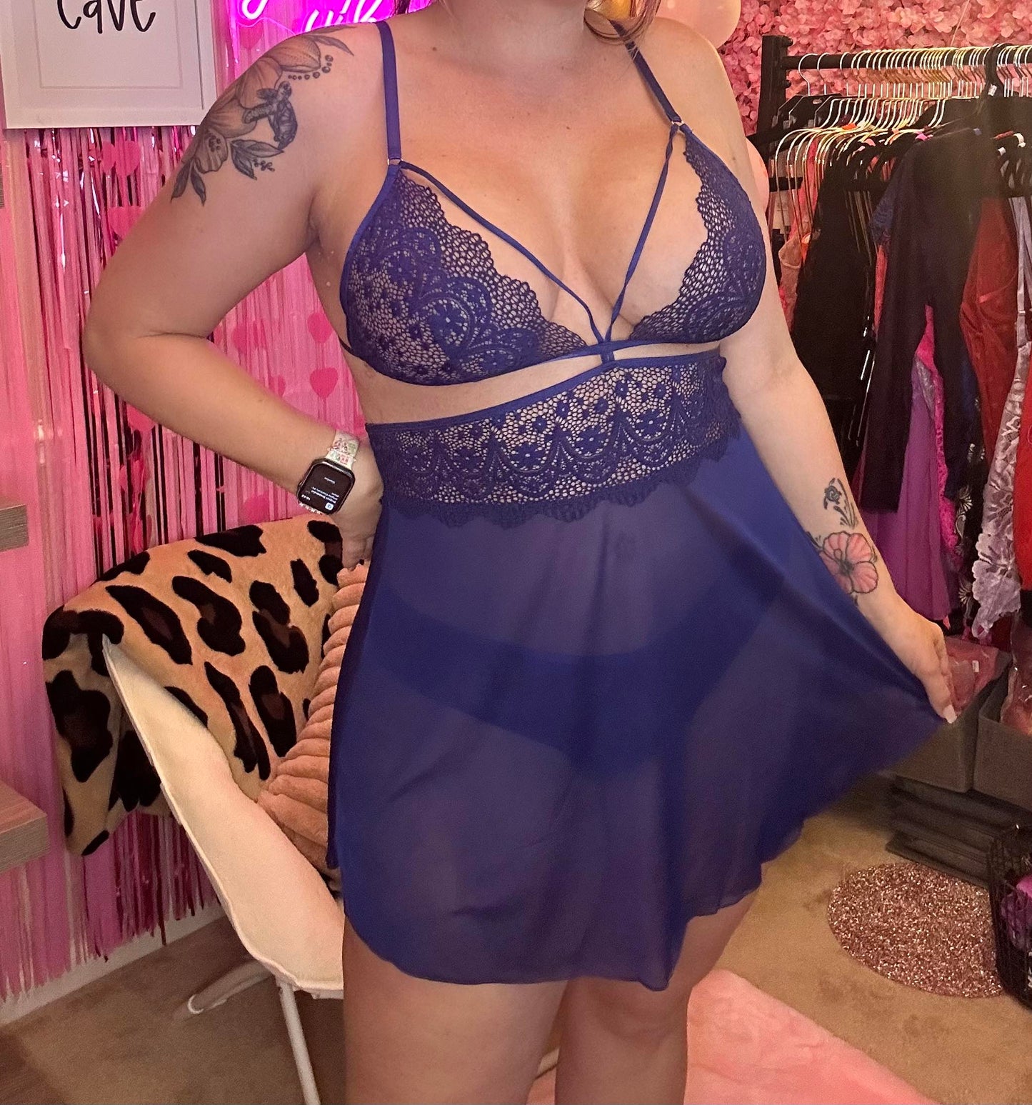 PLUS SIZE -Magic Silk Baby Doll & Panty Set- Blueberry